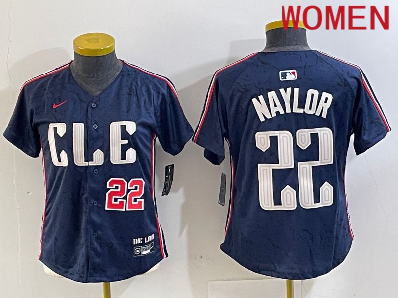 Women Cleveland Indians 22 Naylor Blue City Edition Nike 2024 MLB Jersey style 2
